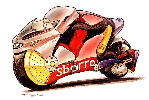 painting of racebike 3/4 view